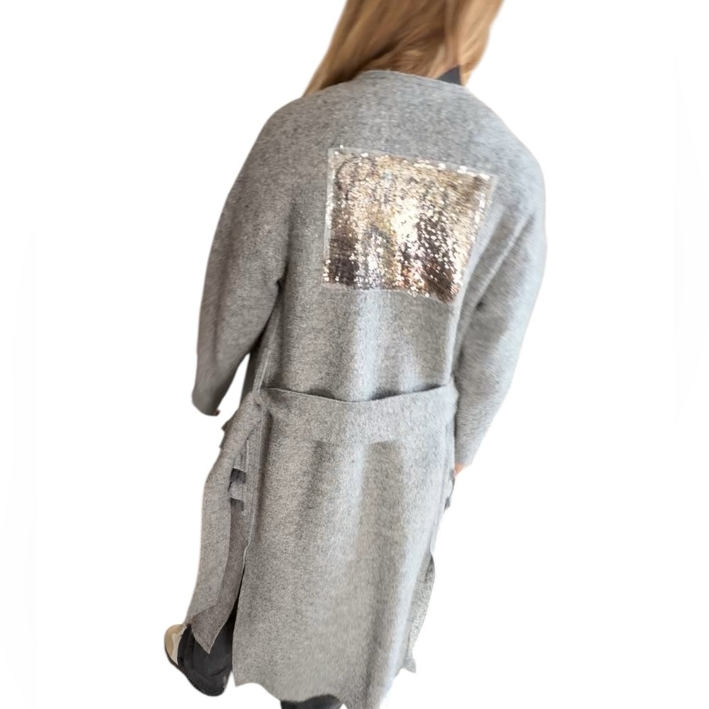 European Unique Design Wool Blend Gray Women's Long Coat